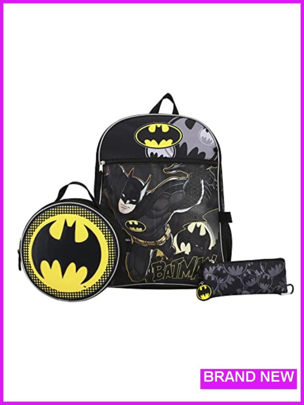 Batman 5-Piece Backpack Set with Lunch Kit, Utility Case, Keychain